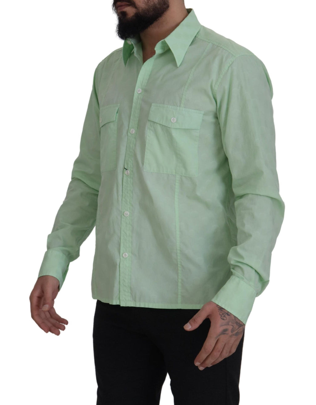 Mintgrünes langärmliges Button-Down-Hemd