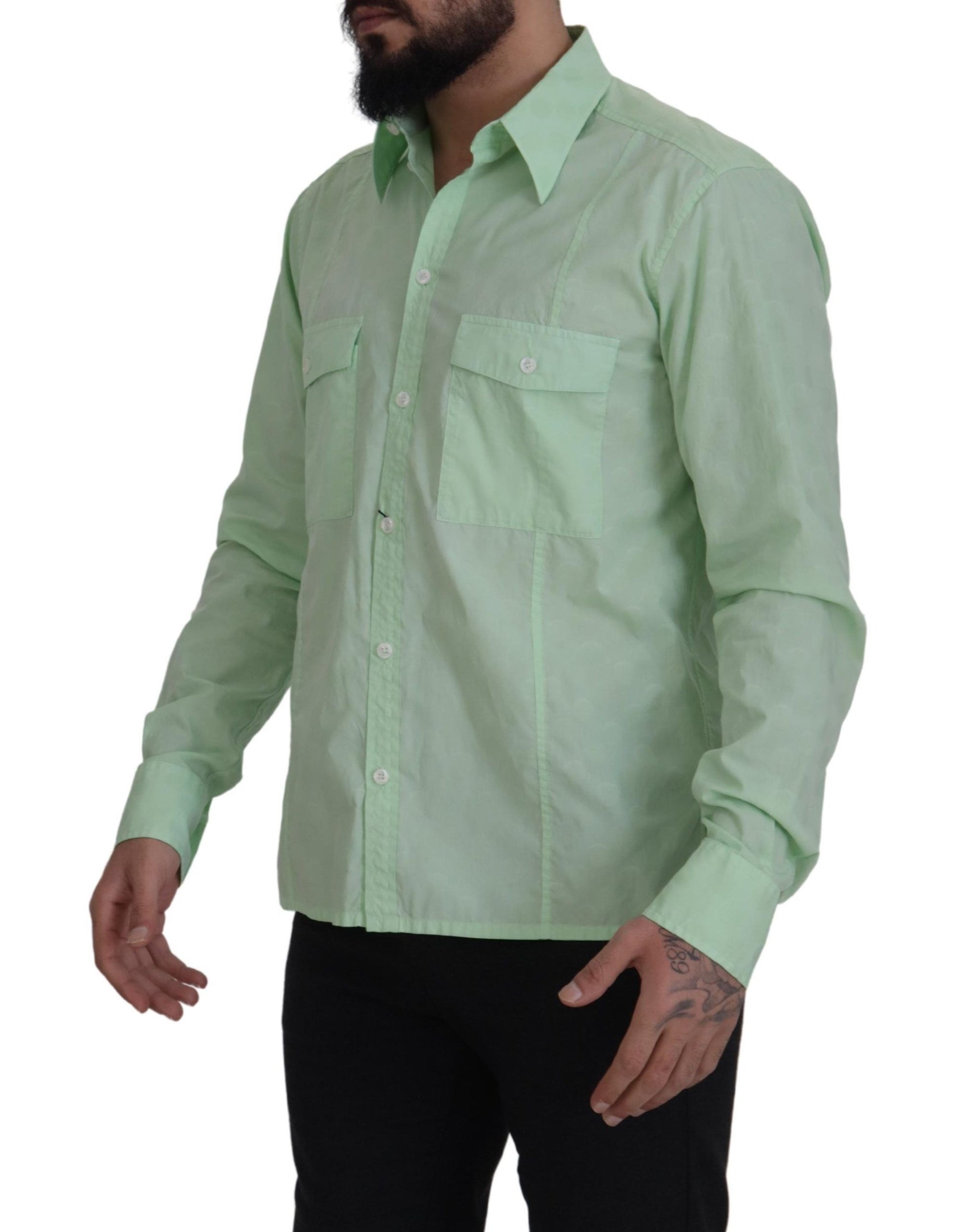 Mintgrünes langärmliges Button-Down-Hemd