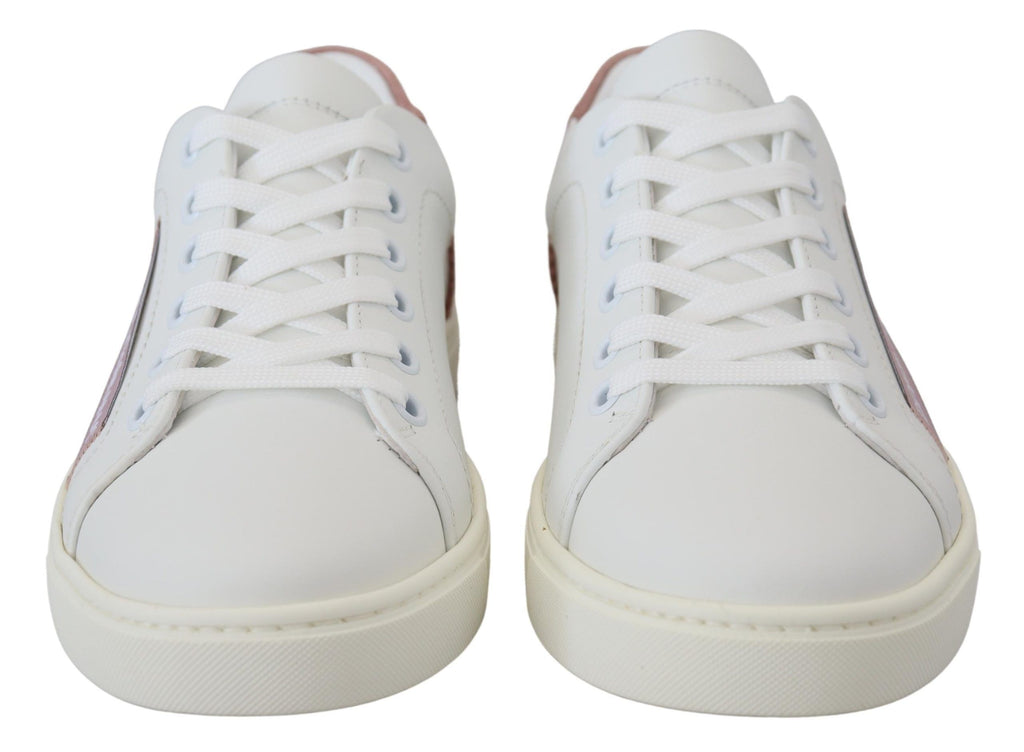 Weiße rosa Leder Low Top Sneakers Schuhe