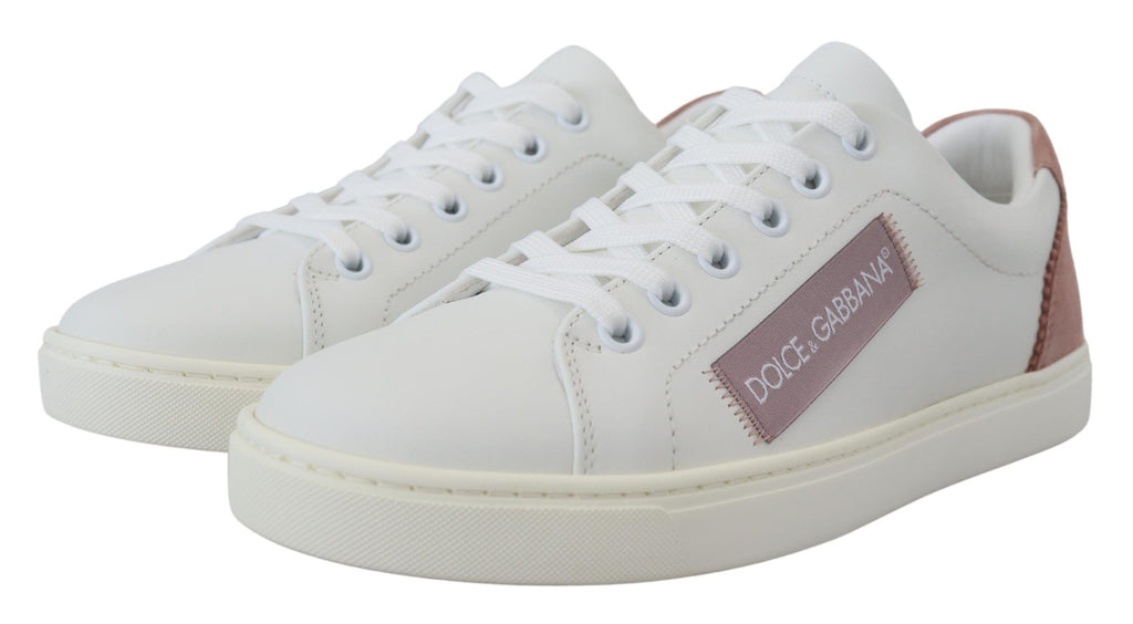 Weiße rosa Leder Low Top Sneakers Schuhe