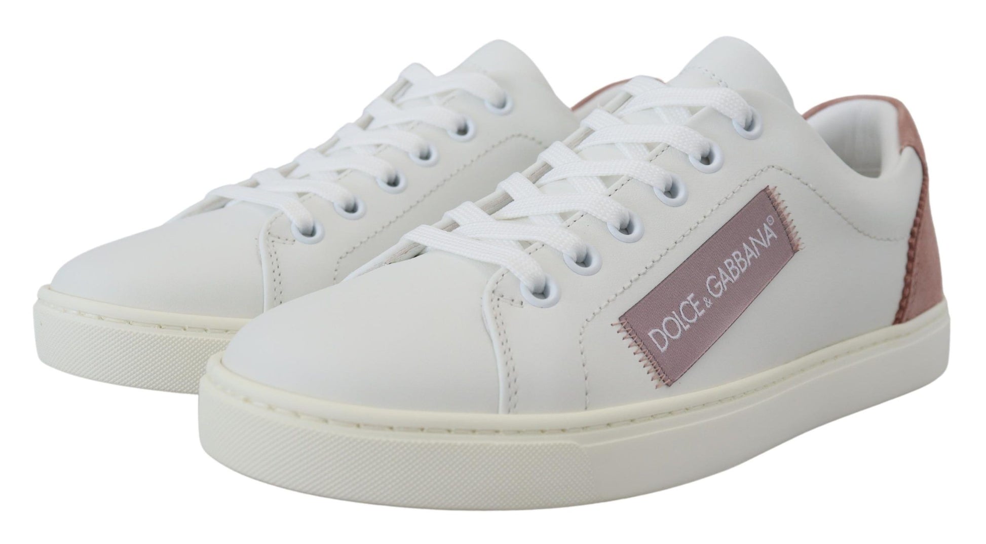 Weiße rosa Leder Low Top Sneakers Schuhe