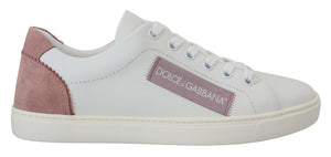 Weiße rosa Leder Low Top Sneakers Schuhe