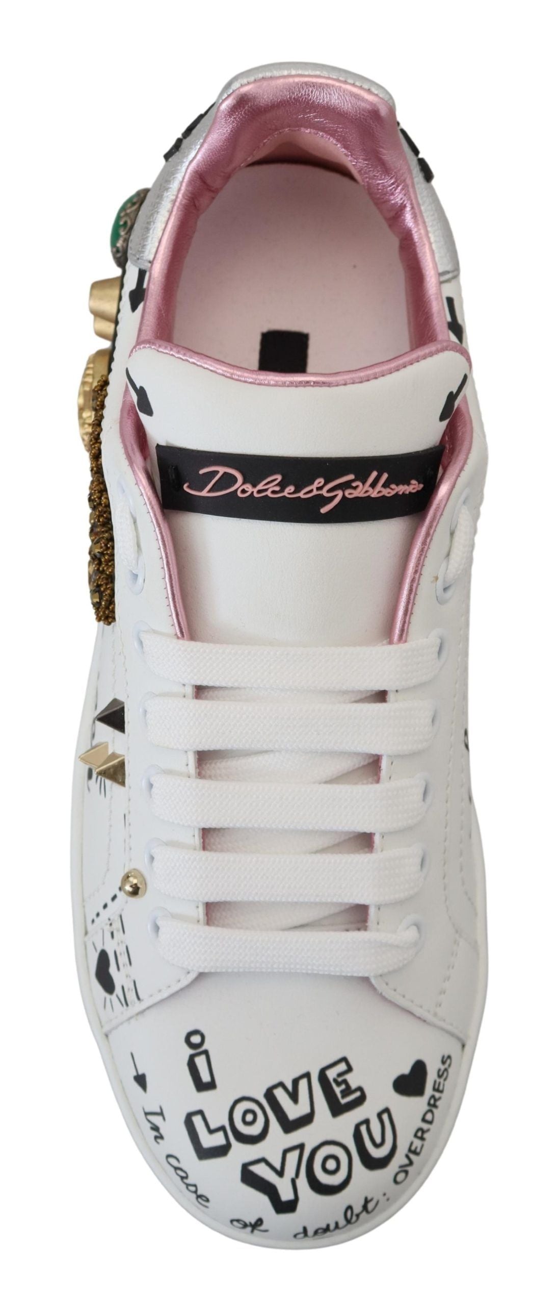 Weiße Leder Kristall Queen Crown Sneakers Schuhe