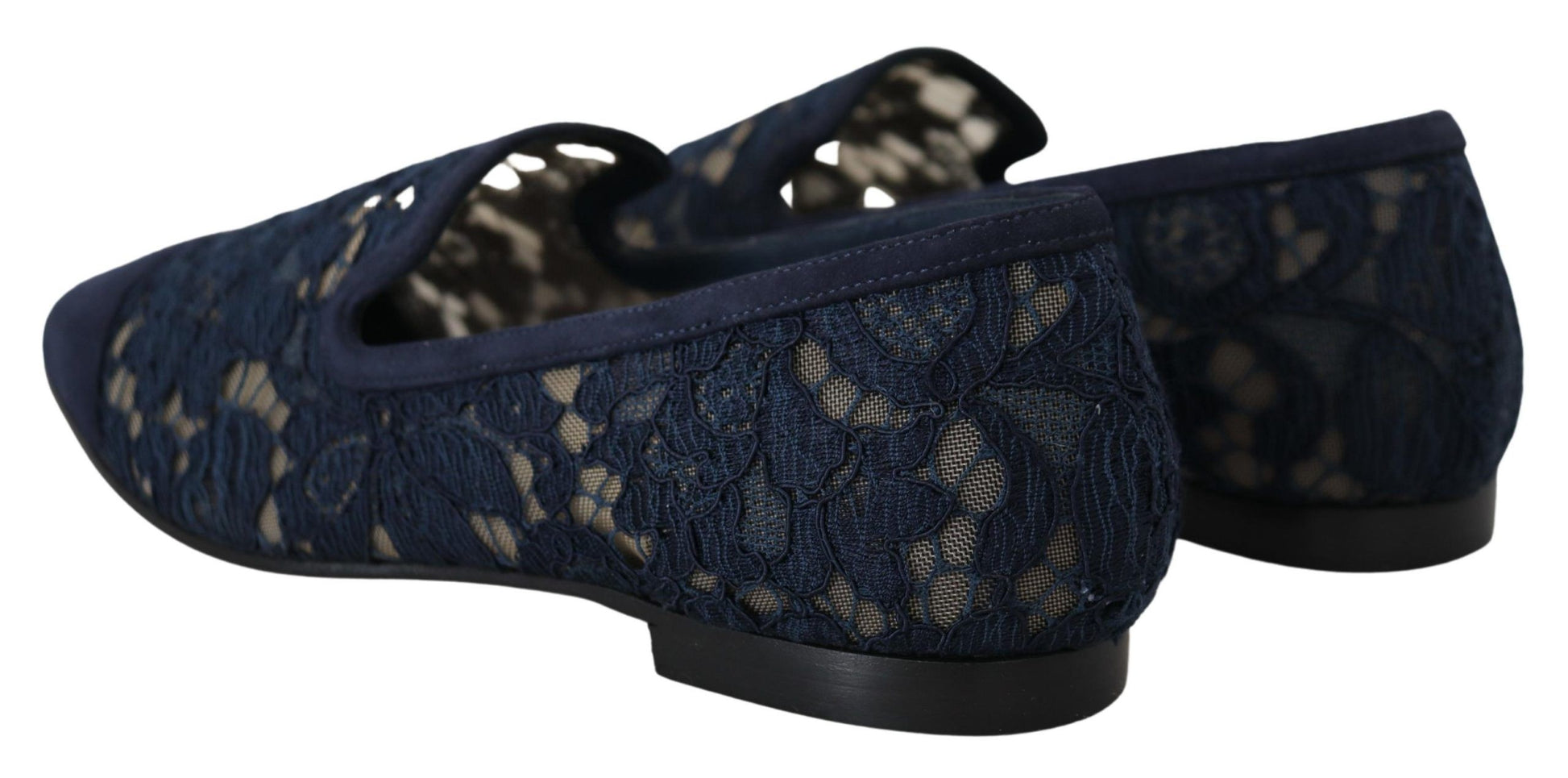 Blaue Slipper mit Blumenspitze