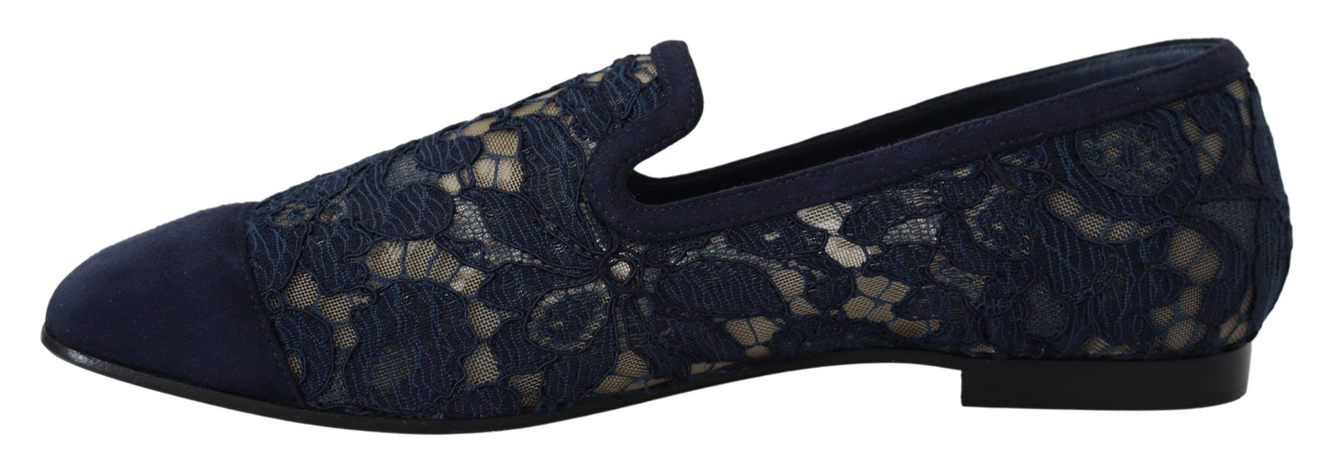 Blaue Slipper mit Blumenspitze