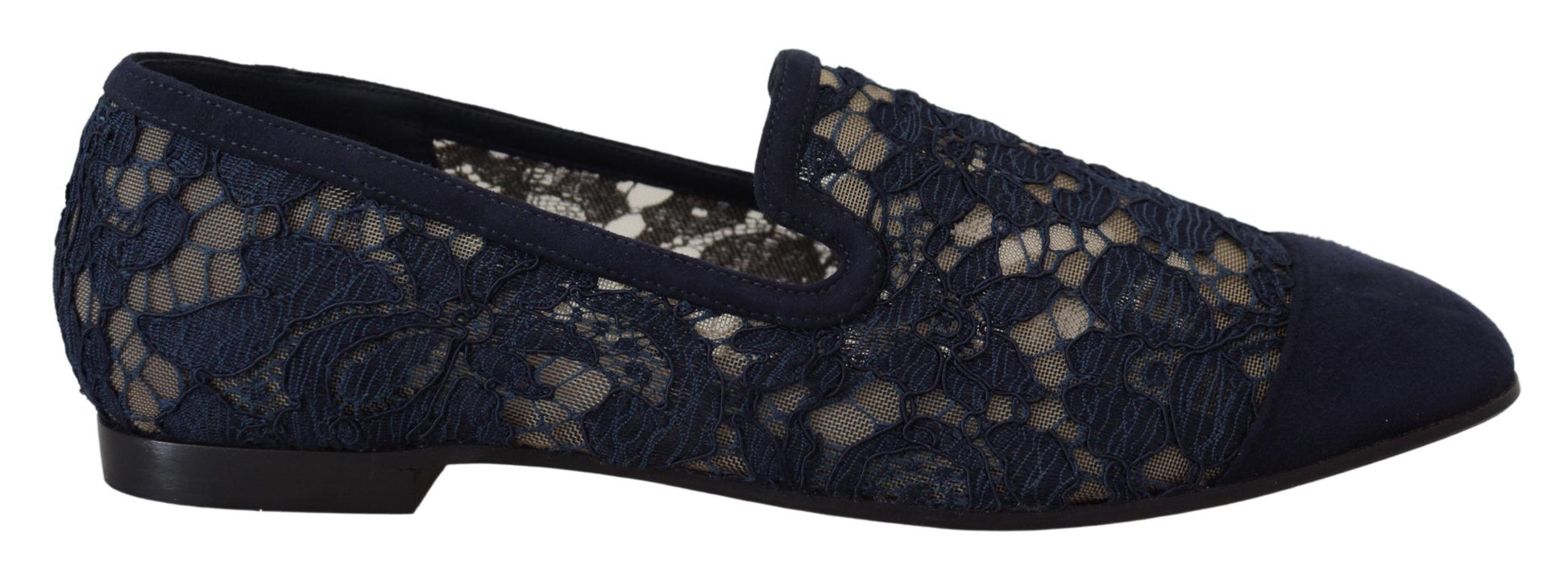 Blaue Slipper mit Blumenspitze