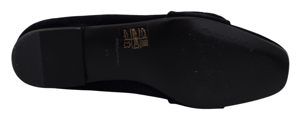 Schwarze Loafer aus Samt mit Kristallen