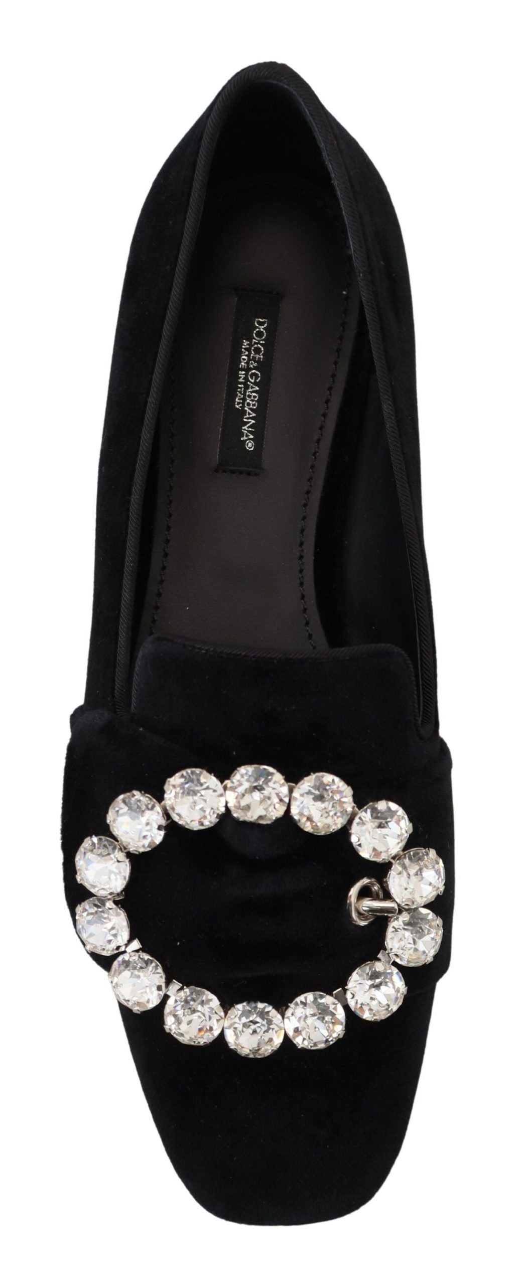 Schwarze Loafer aus Samt mit Kristallen