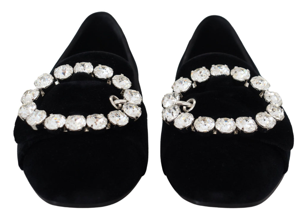 Schwarze Loafer aus Samt mit Kristallen