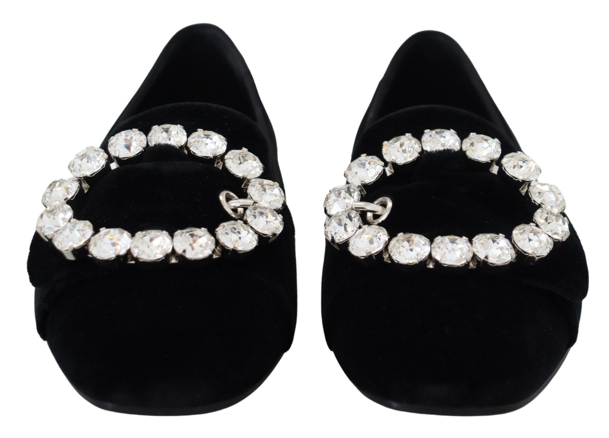 Schwarze Loafer aus Samt mit Kristallen