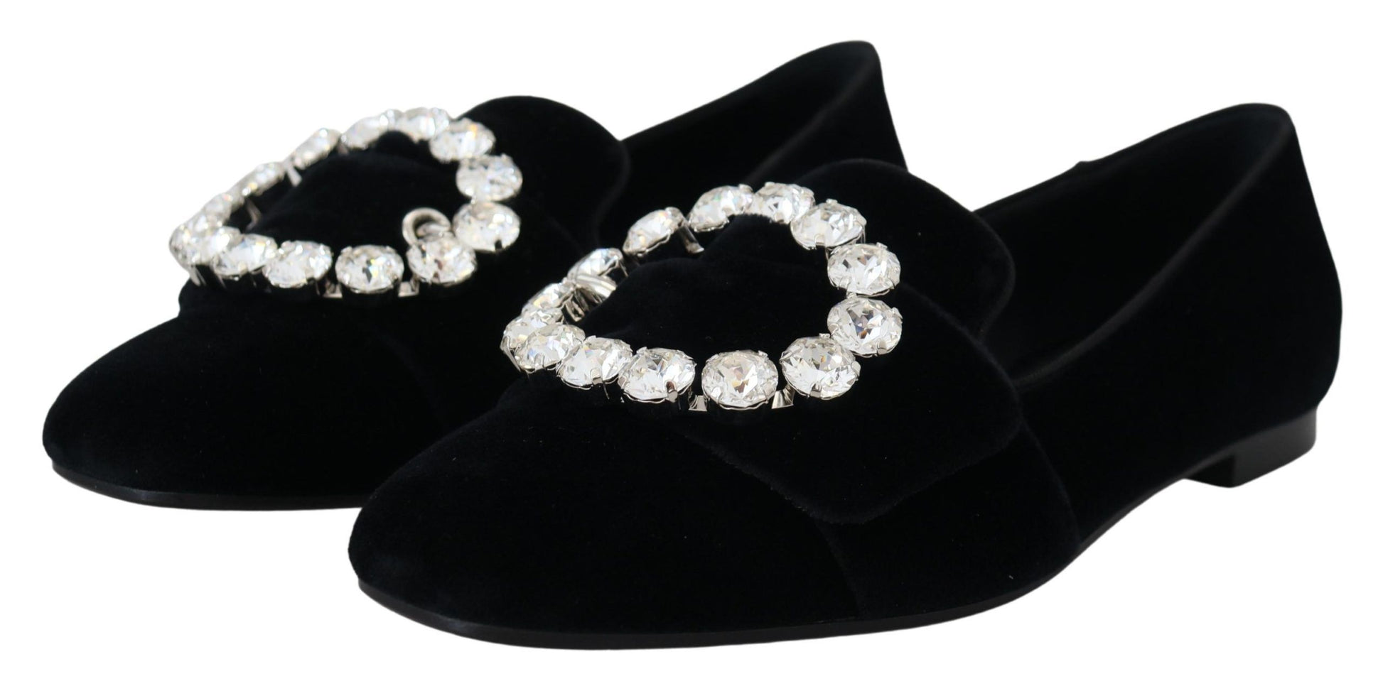 Schwarze Loafer aus Samt mit Kristallen
