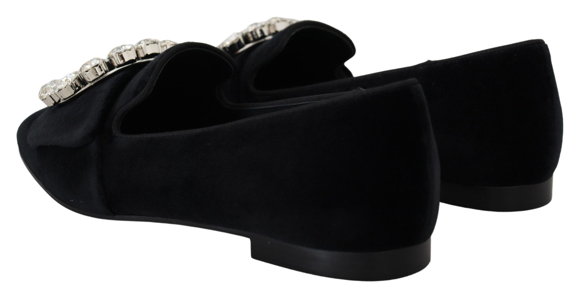 Schwarze Loafer aus Samt mit Kristallen