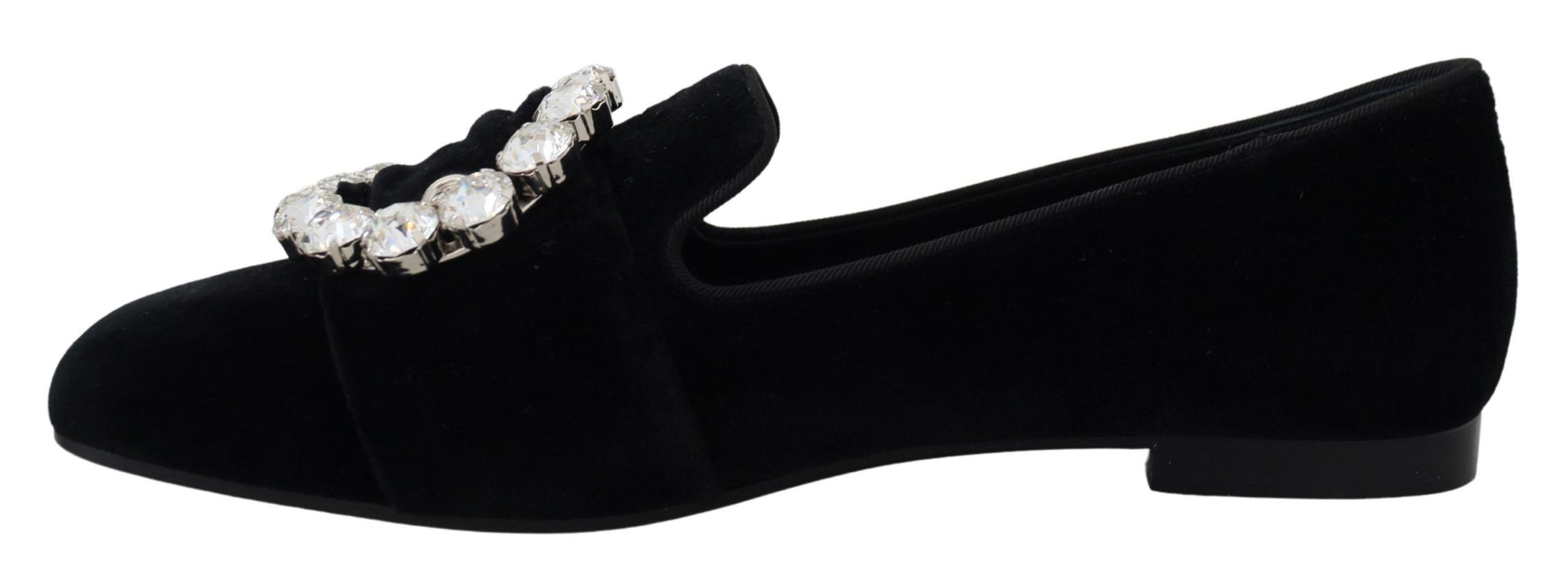 Schwarze Loafer aus Samt mit Kristallen