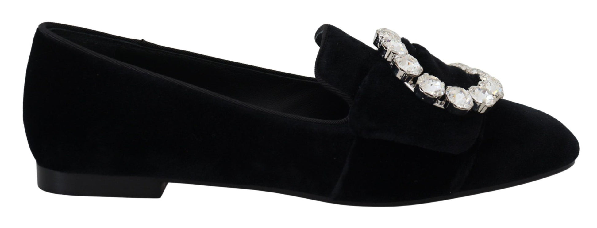 Schwarze Loafer aus Samt mit Kristallen