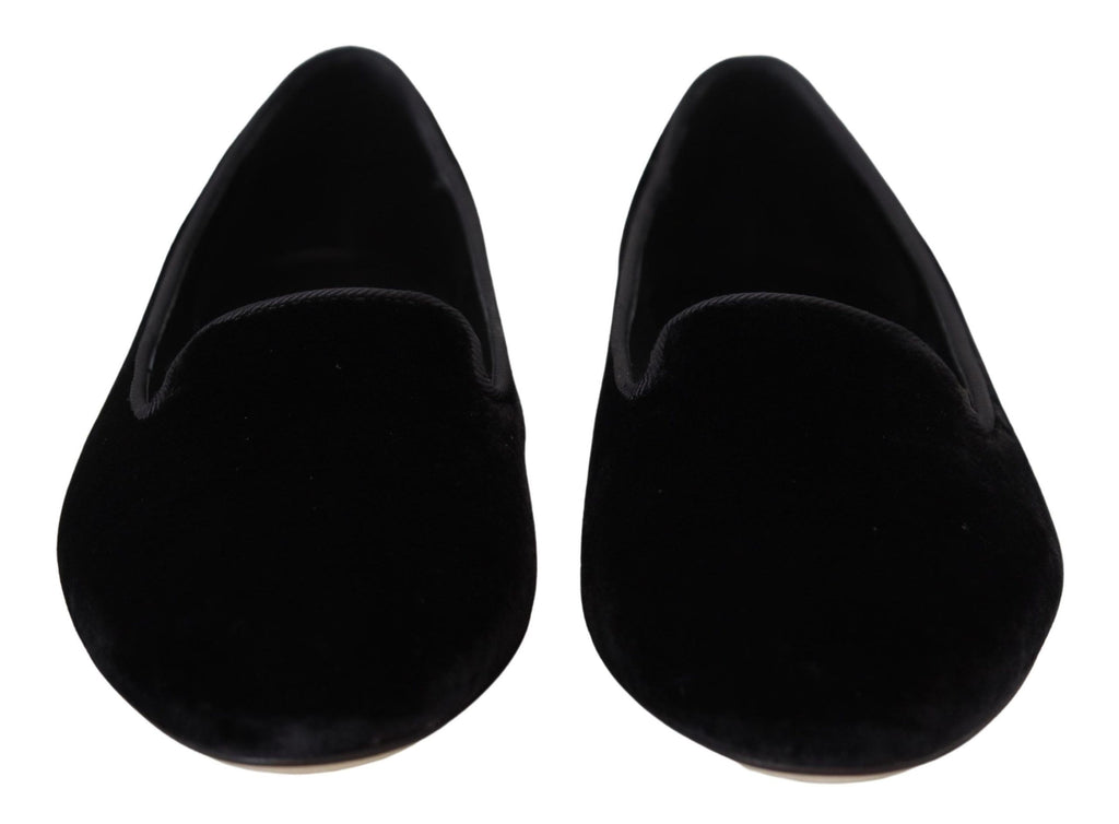 Schwarze Slipper aus Samt, flache Schuhe
