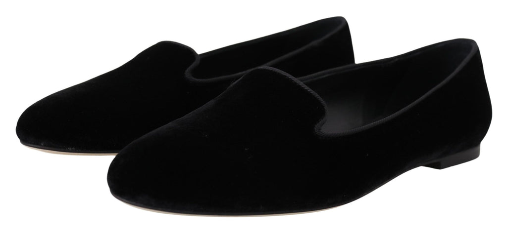 Schwarze Slipper aus Samt, flache Schuhe