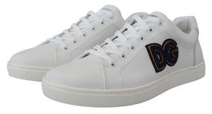 Weiße Leder DG Logo Casual Sneakers Schuhe