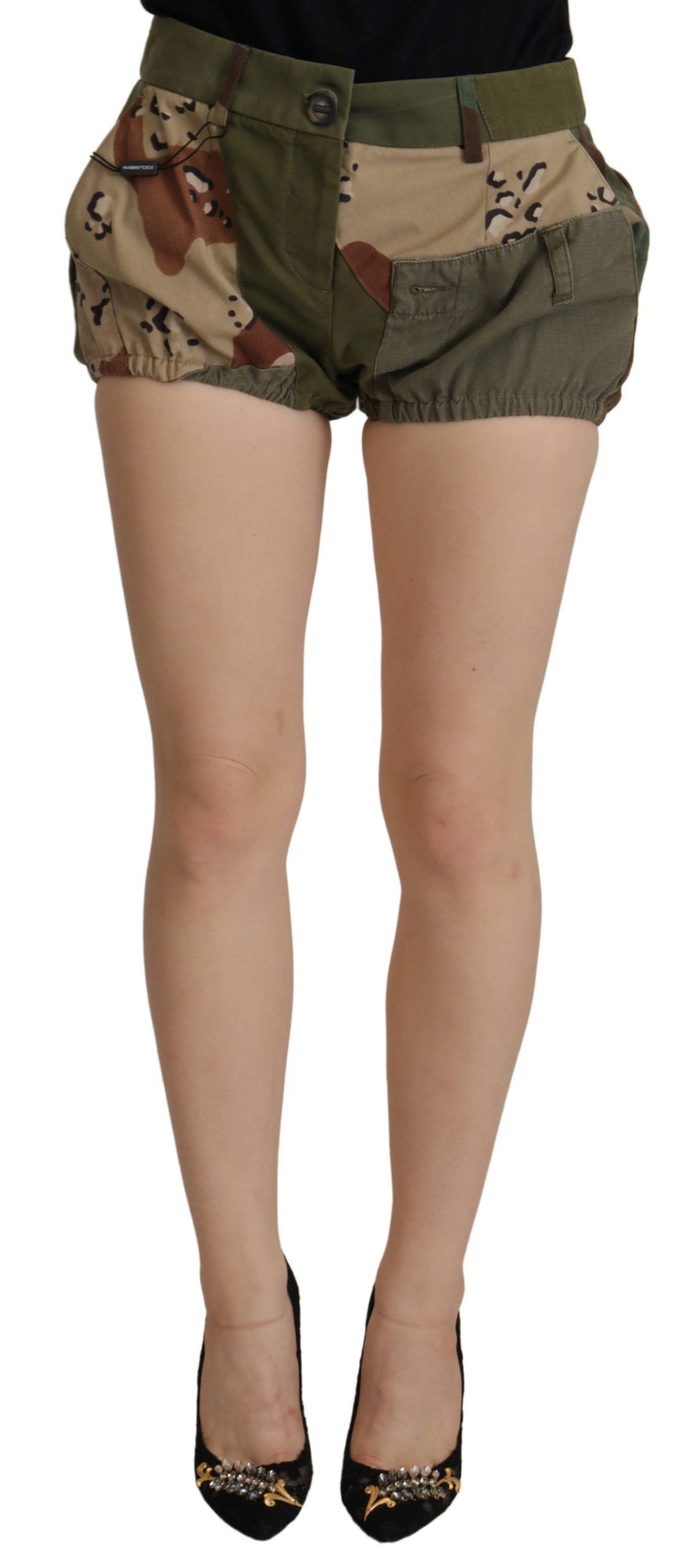 Green High Waist Hot Pants Cotton Army Shorts