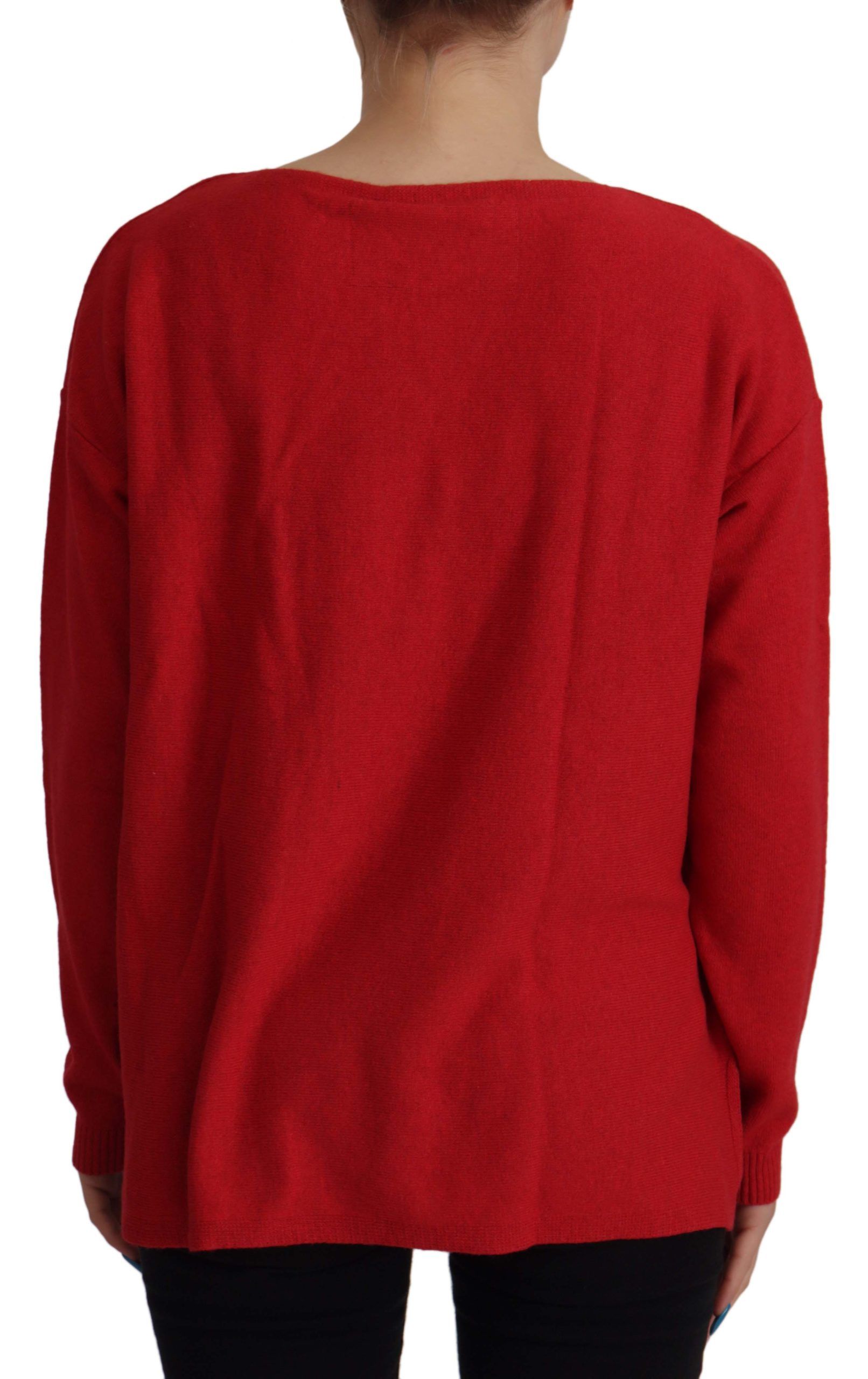 Roter Wollstrickpullover mit Rundhalsausschnitt
