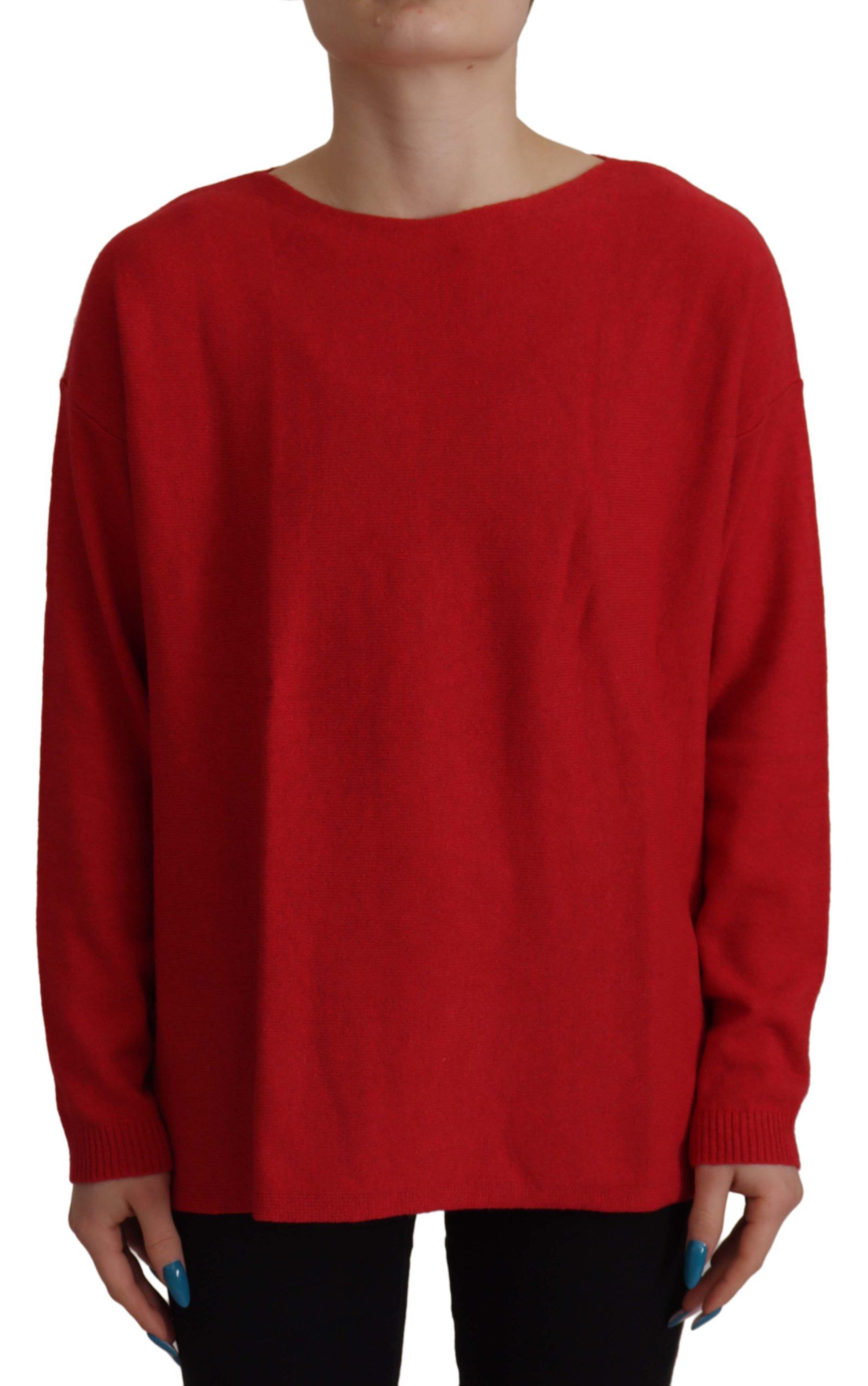 Roter Wollstrickpullover mit Rundhalsausschnitt