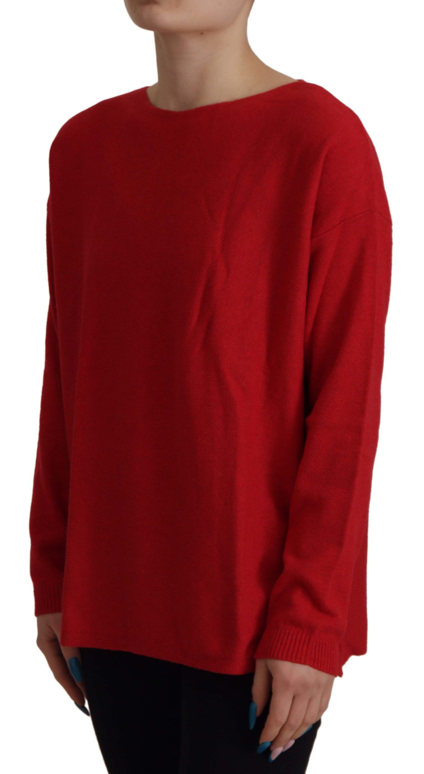 Roter Wollstrickpullover mit Rundhalsausschnitt