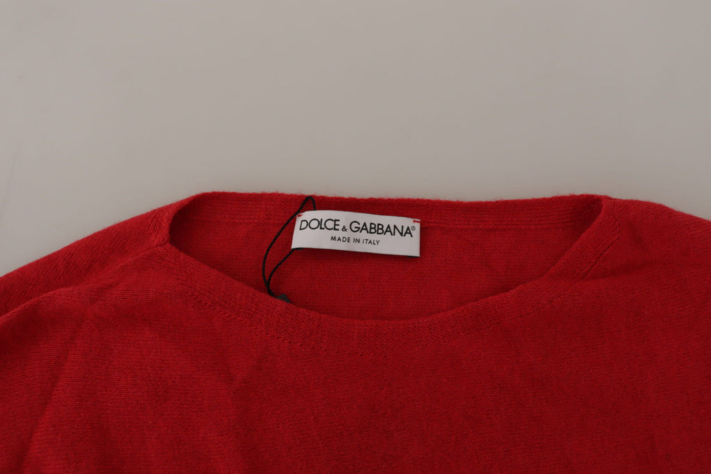 Roter Wollstrickpullover mit Rundhalsausschnitt