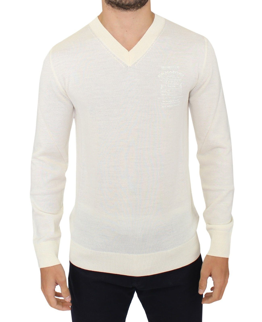 Pullover aus Wollmischung mit V-Ausschnitt in Off-White