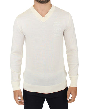 Pullover aus Wollmischung mit V-Ausschnitt in Off-White
