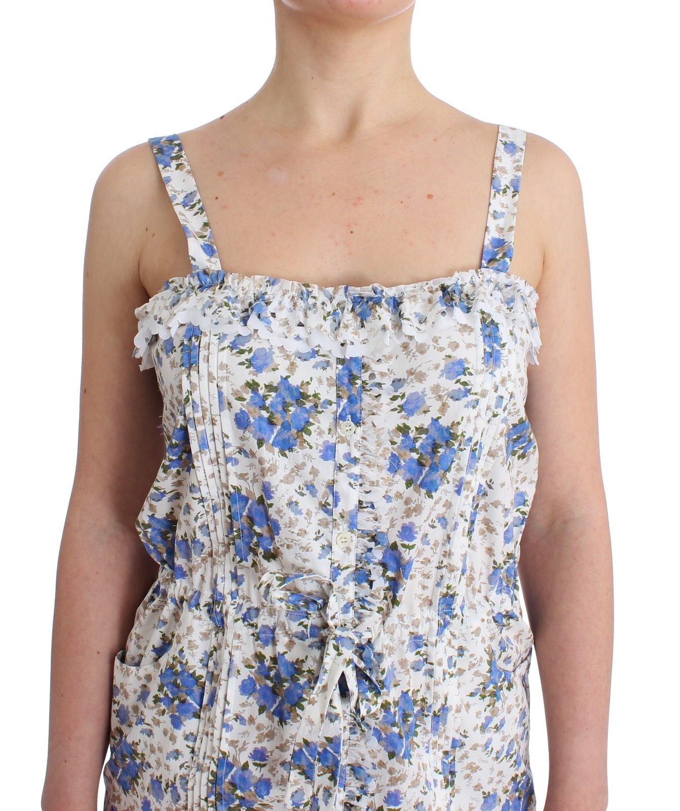 Strandmode Blaues Blumen-Strand-Minikleid, kurz
