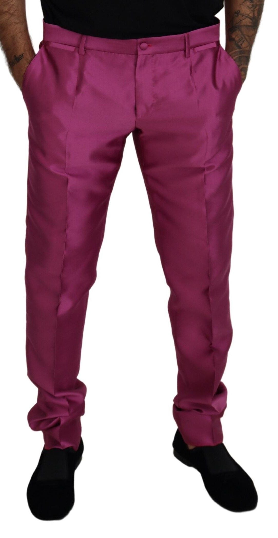 Rosa Seidenhose mit schmaler Passform, formelle Hose