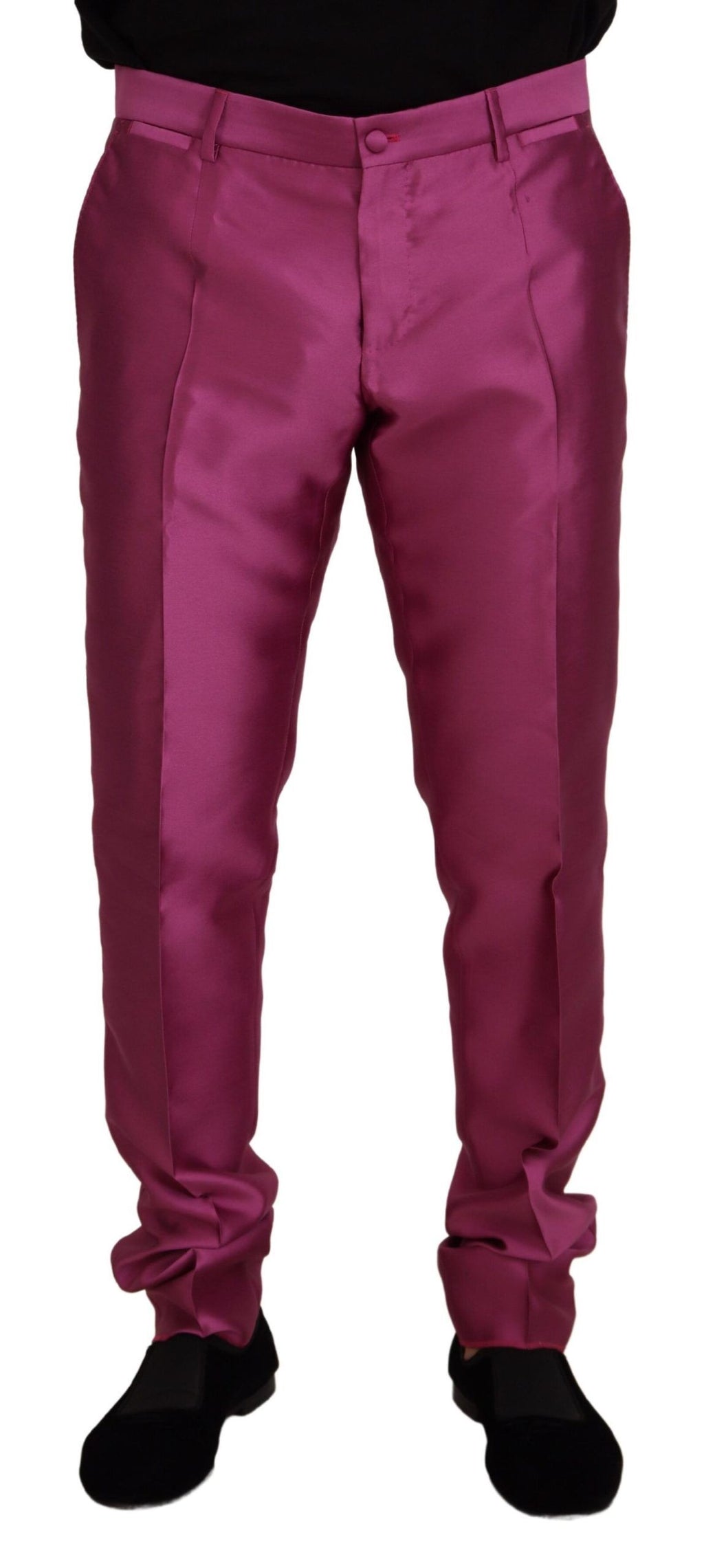Rosa Seidenhose mit schmaler Passform, formelle Hose
