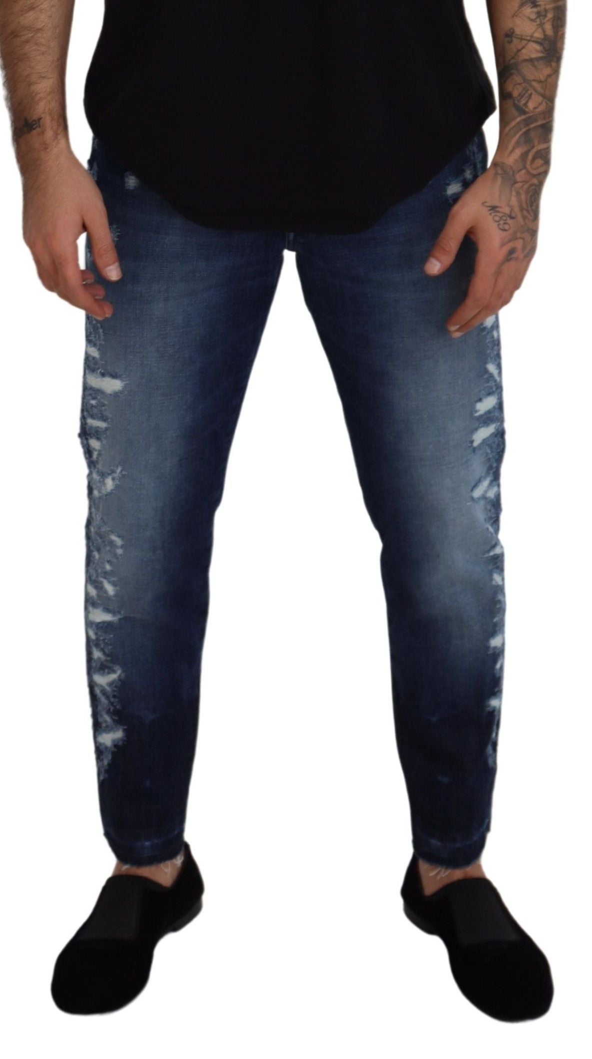 Blau verwaschene Jeanshose aus normalem Baumwolldenim