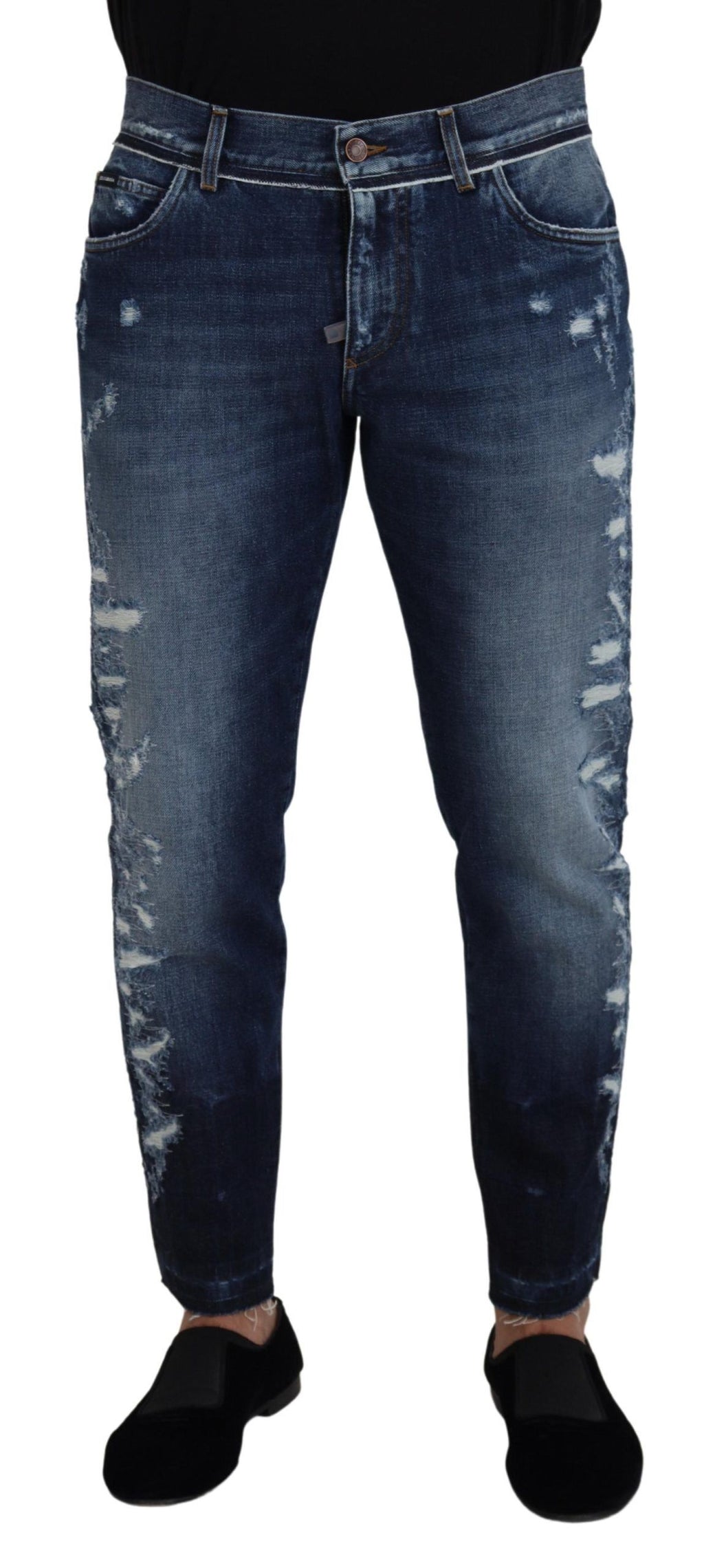Blau verwaschene Jeanshose aus normalem Baumwolldenim