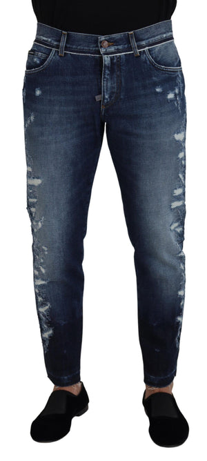 Blau verwaschene Jeanshose aus normalem Baumwolldenim