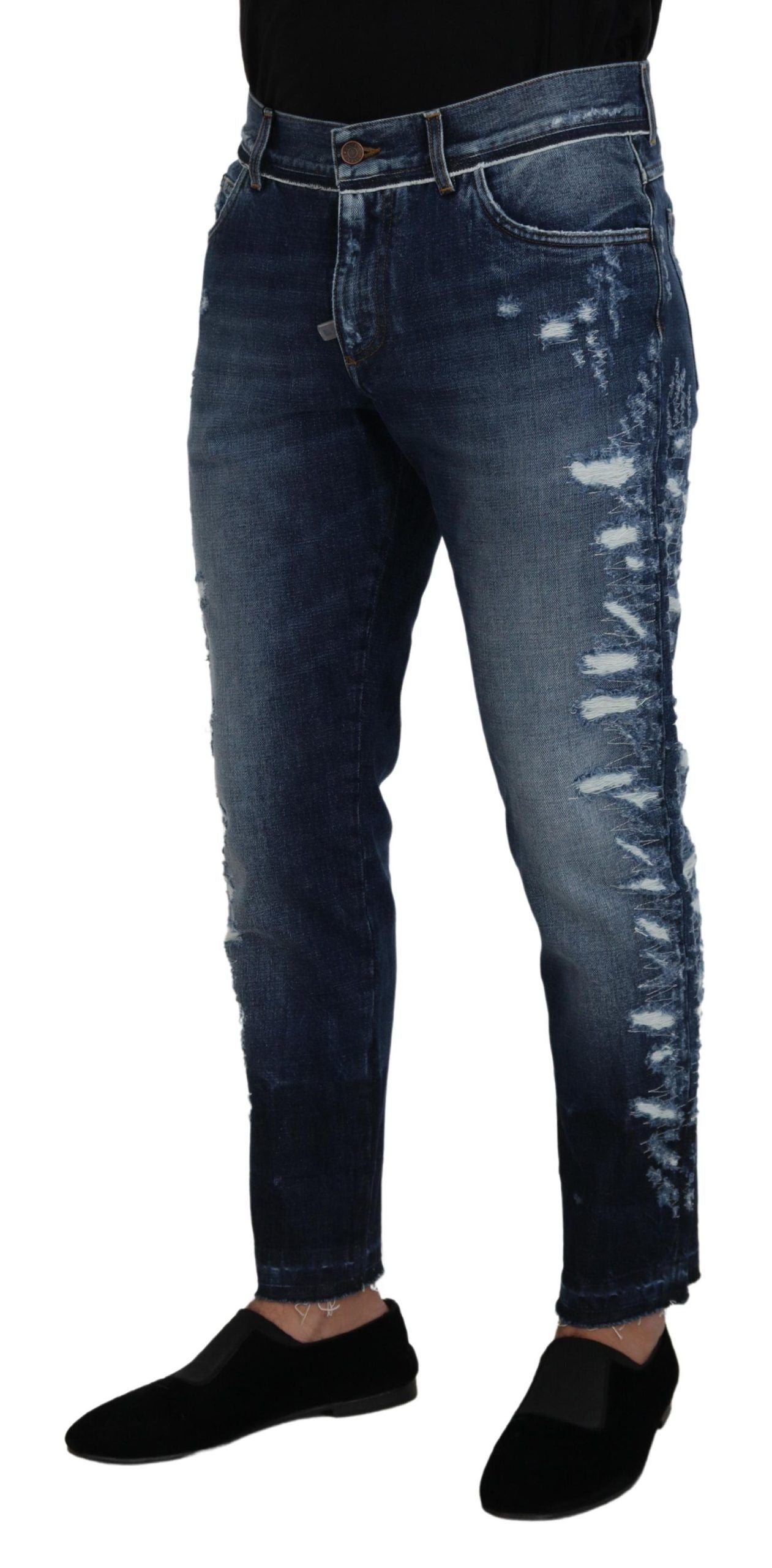 Blau verwaschene Jeanshose aus normalem Baumwolldenim