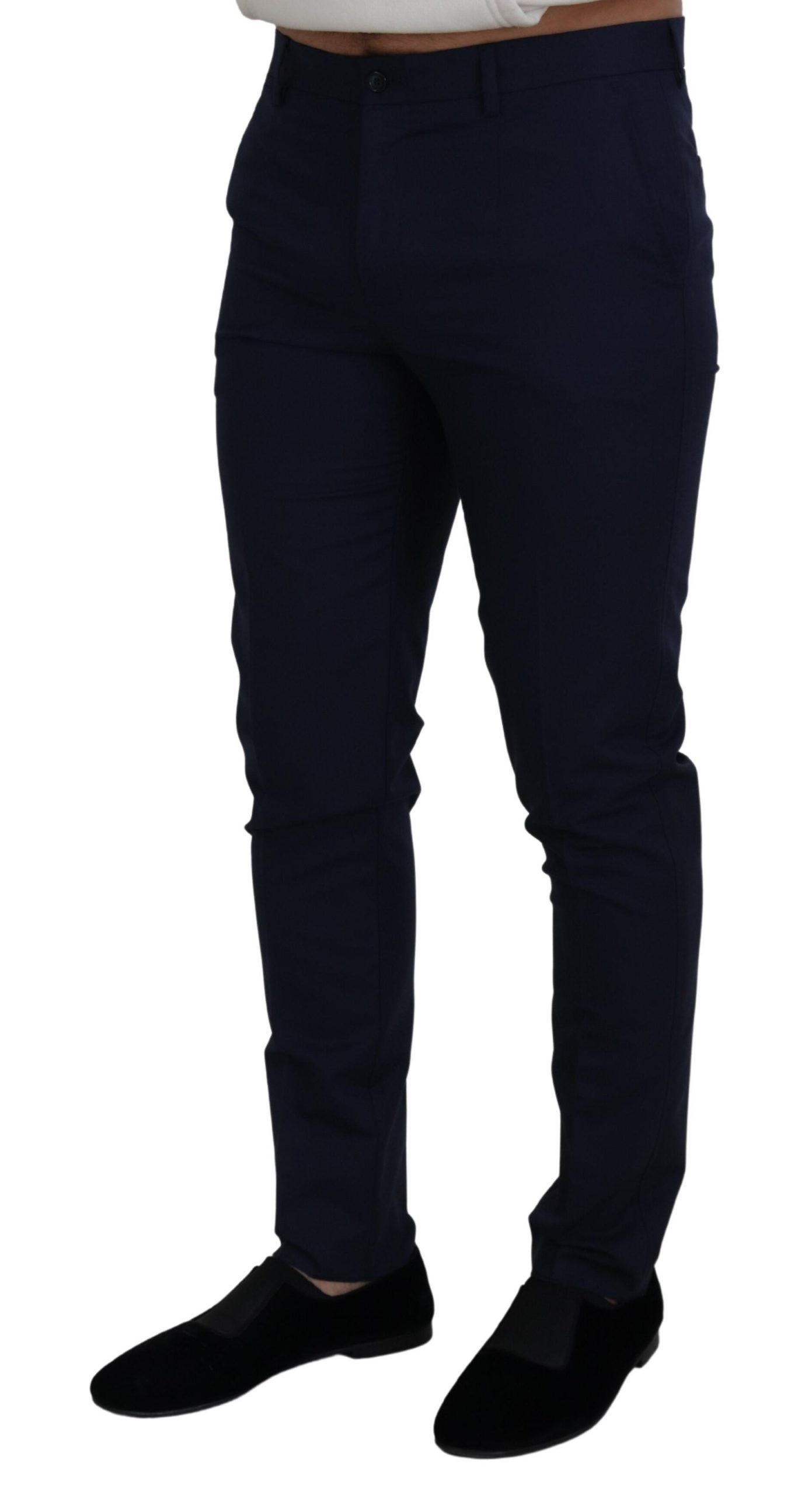 Blaue Chinohose aus Leinen und Baumwolle mit schmaler Passform