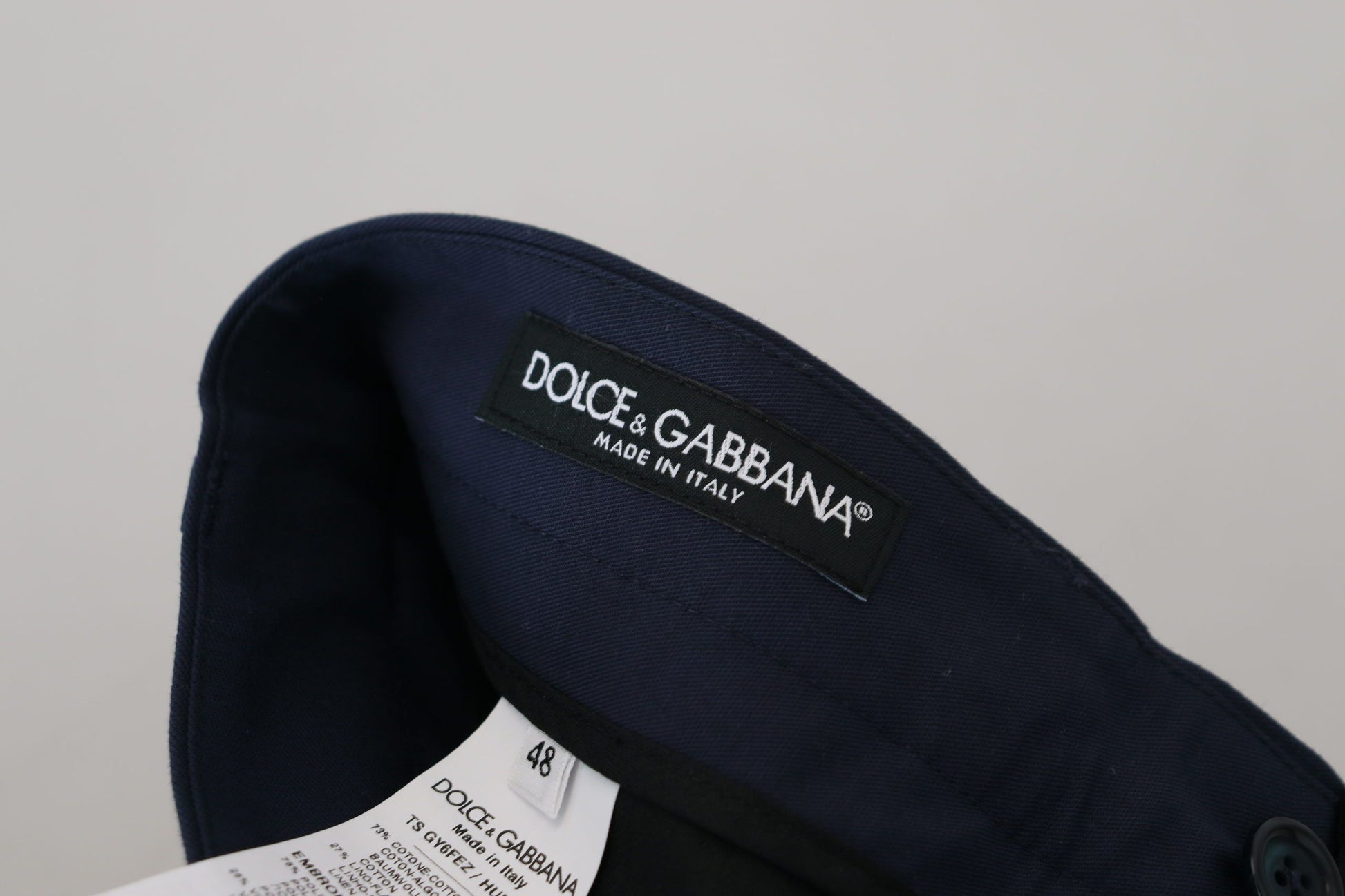 Blaue Chinohose aus Leinen und Baumwolle mit schmaler Passform