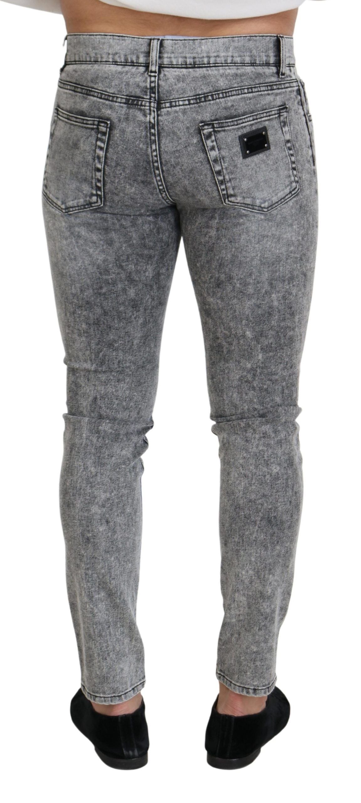 Graue Slim Fit Jeans aus gewaschenem Stretch-Baumwolldenim
