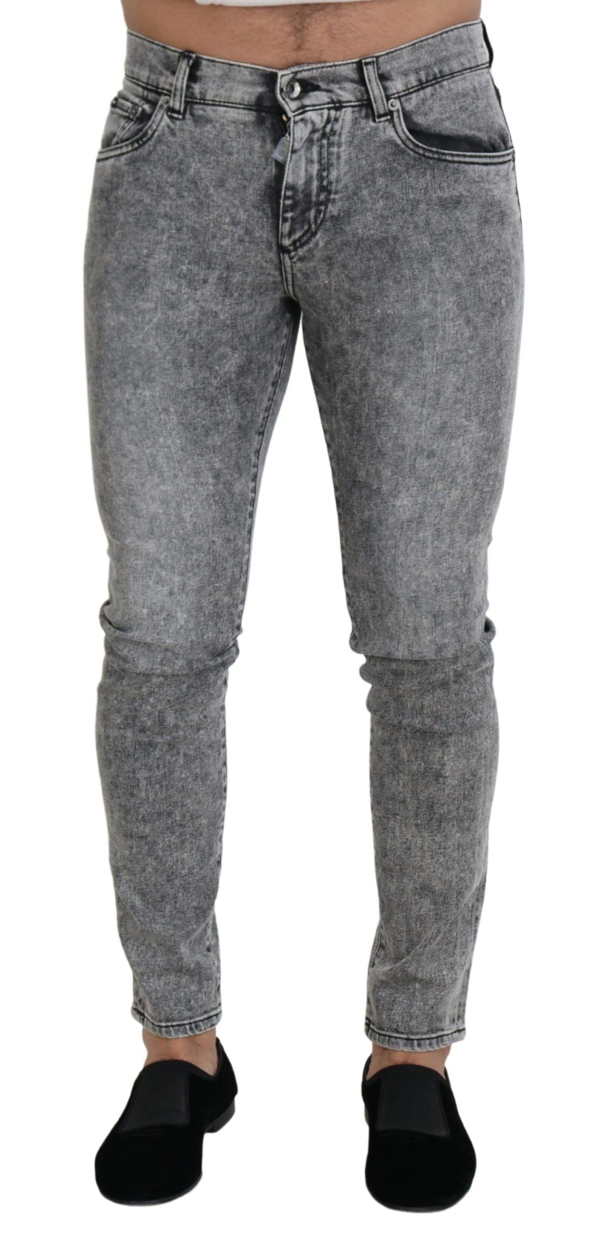 Graue Slim Fit Jeans aus gewaschenem Stretch-Baumwolldenim