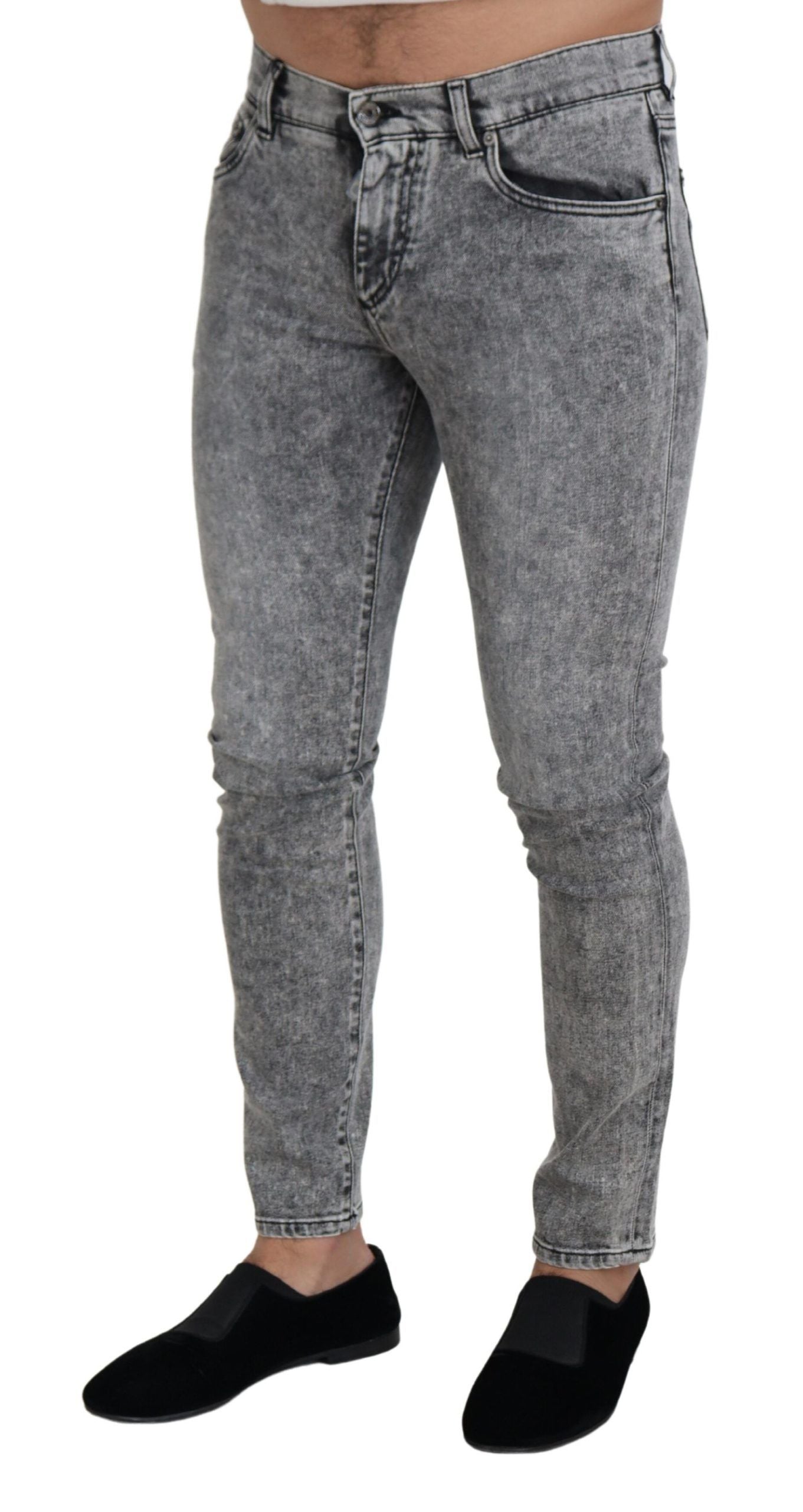 Graue Slim Fit Jeans aus gewaschenem Stretch-Baumwolldenim