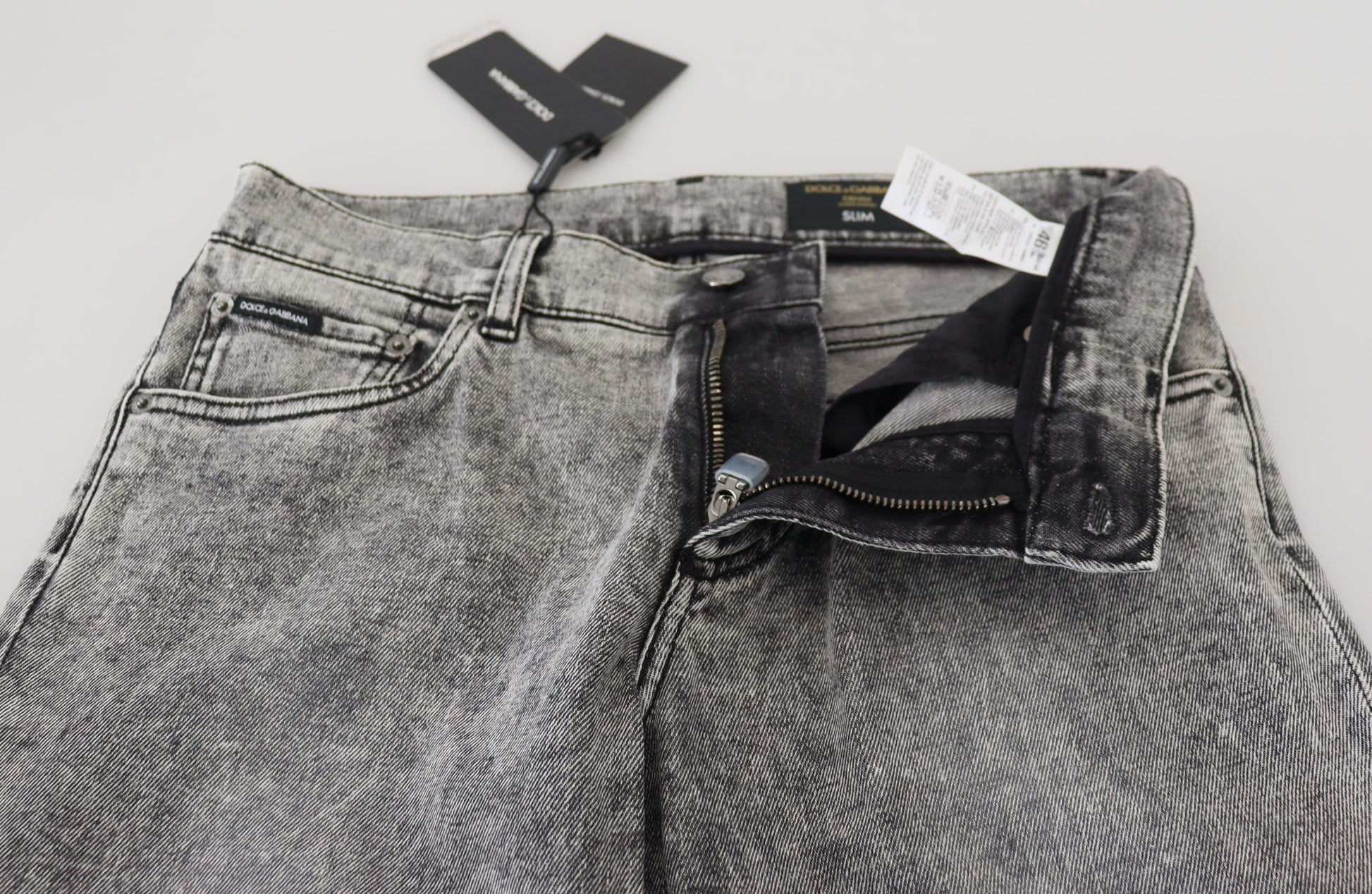 Graue Slim Fit Jeans aus gewaschenem Stretch-Baumwolldenim