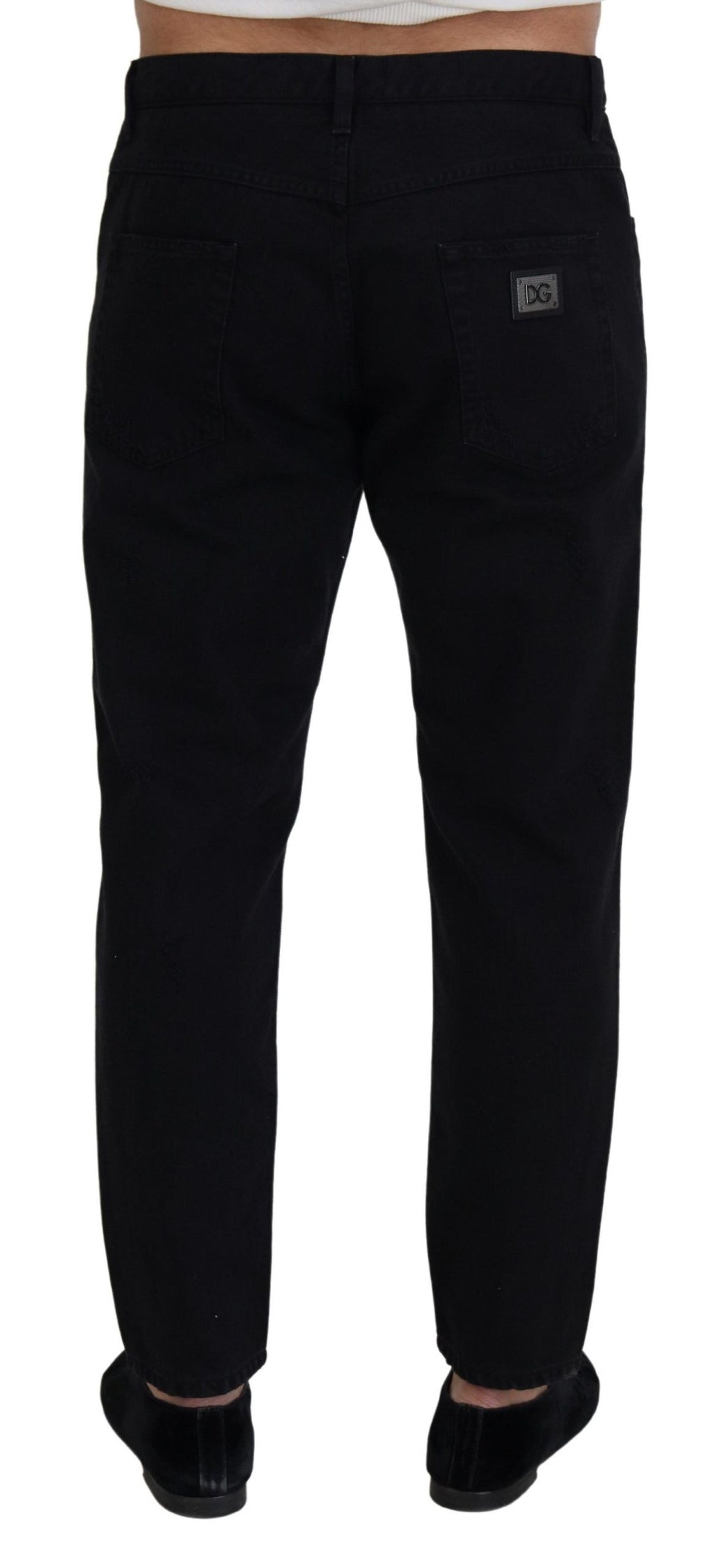 Schwarze, lockere, normale Jeans aus zerrissener Baumwolle