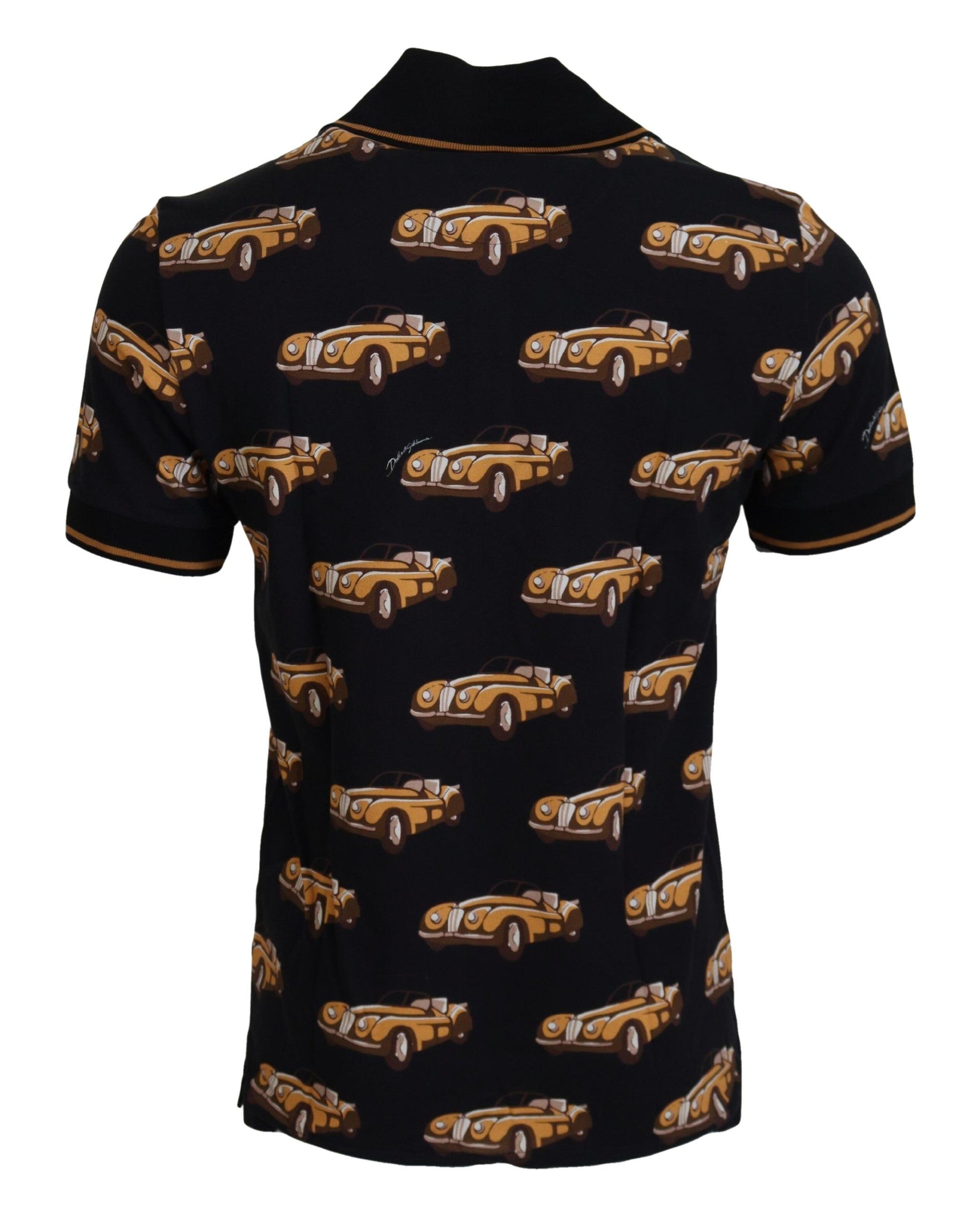 Schwarzes Poloshirt mit kurzen Ärmeln und Auto-Print