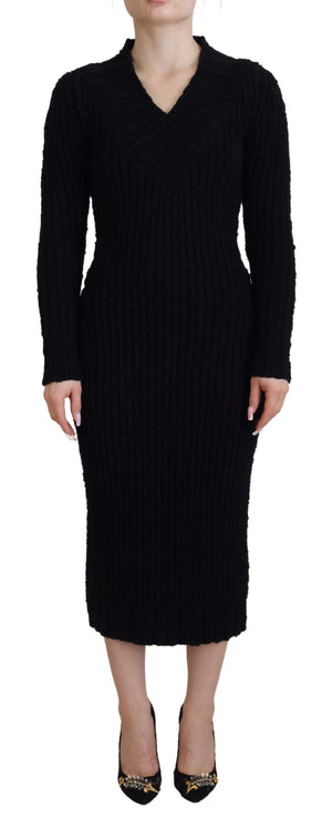 Schwarzes Etui-Pulloverkleid aus Wollstrick