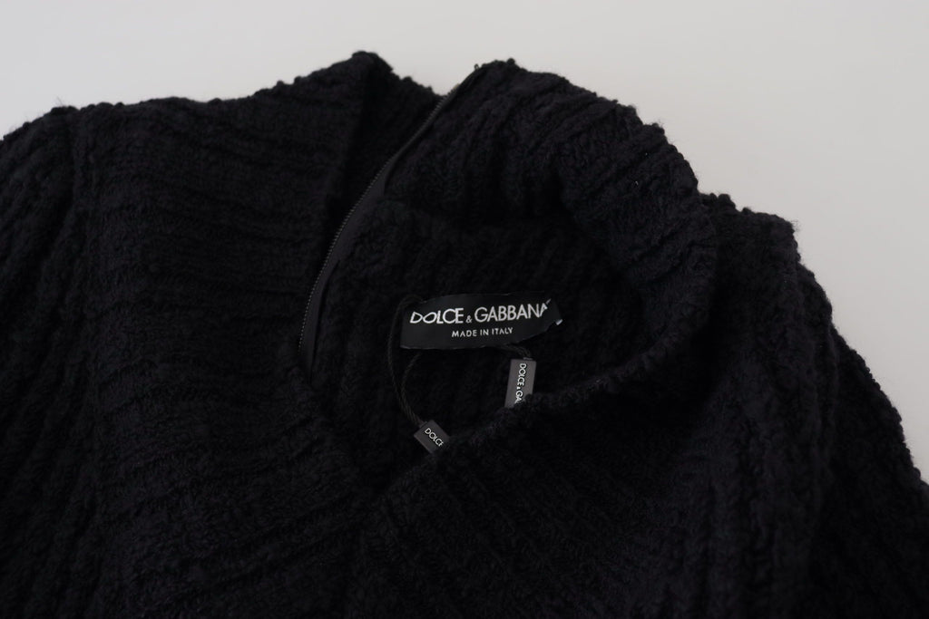 Schwarzes Etui-Pulloverkleid aus Wollstrick