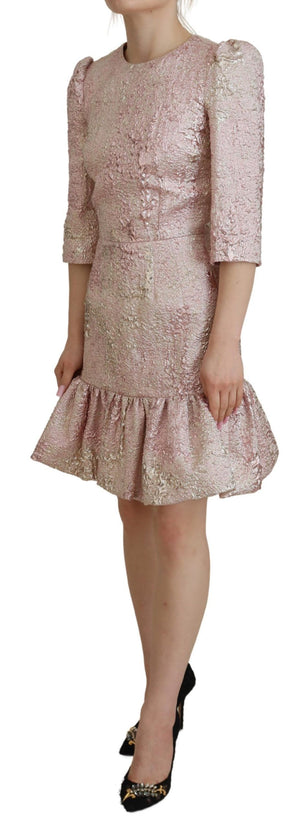 Rosa Jaquard-Midikleid mit 3/4-Ärmeln