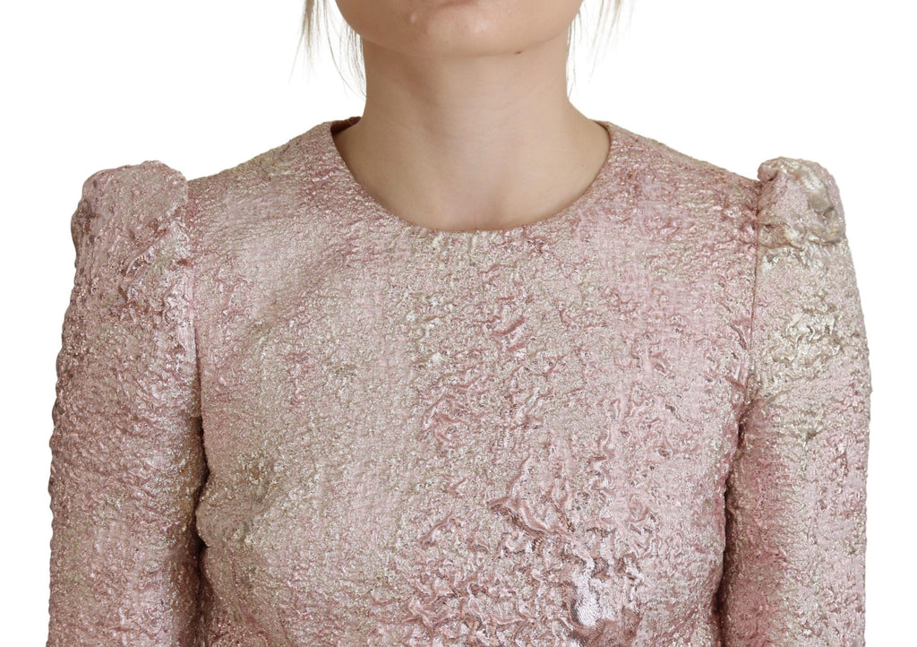 Rosa Jaquard-Midikleid mit 3/4-Ärmeln