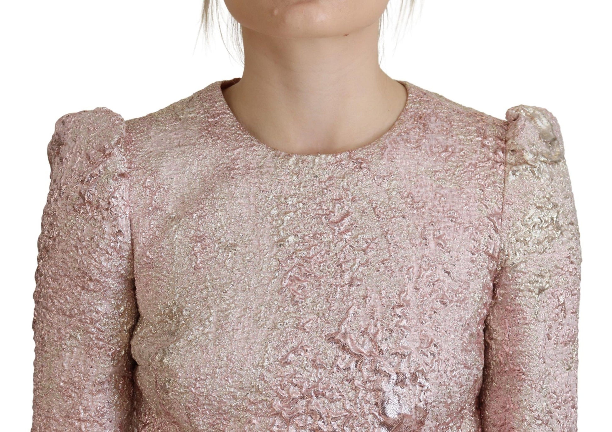 Rosa Jaquard-Midikleid mit 3/4-Ärmeln
