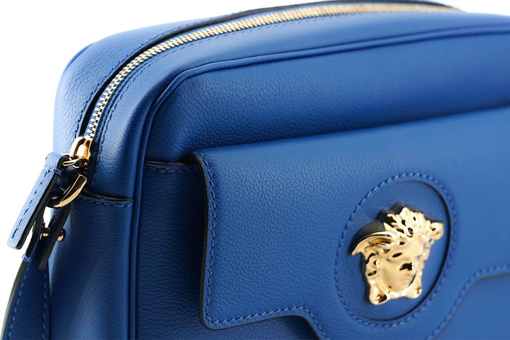 Elegante blaue Kameratasche aus Kalbsleder