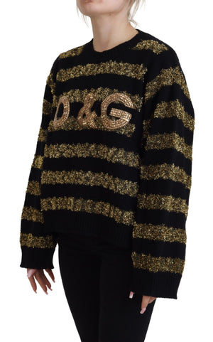 Schwarz-goldener D&amp;G-Kaschmirpullover mit Kristallen